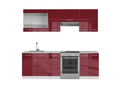 Best Vicco Fame-Line Küchenschränke Bordeaux Hochglanz/Weiß 240 cm AP Marmor ohne E-Geräte Brilliant Bordeaux