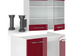 Best Vicco Fame-Line Küchenschränke Bordeaux Hochglanz/Weiß 240 cm AP Marmor ohne E-Geräte Brilliant Bordeaux