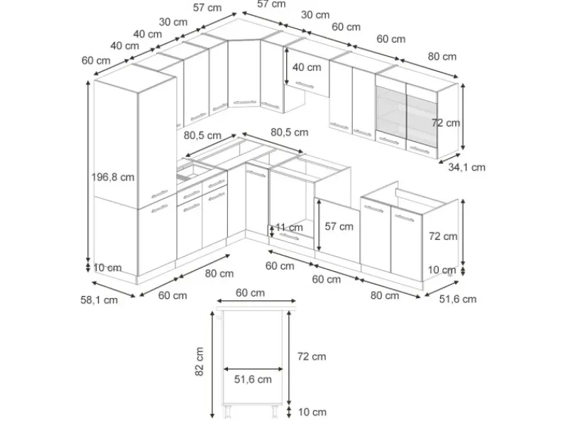 Hot Vicco Fame-Line Küchenschränke Hochglanz/Goldkraft Eiche 227 x 60 cm ohne Arbeitsplatte ohne E-Geräte Dunkelblau