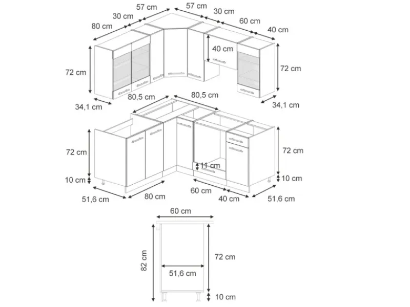 Vicco Fame-Line Küchenschränke Hochglanz/Anthrazit 160 x 60 cm ohne Arbeitsplatte ohne E-Geräte< Einbauküchen|Winkelküchen