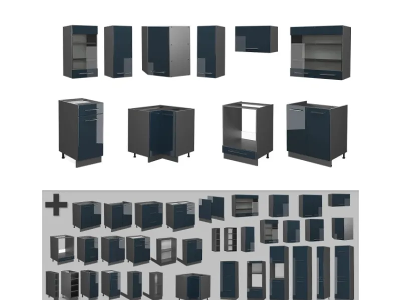 Vicco Fame-Line Küchenschränke Hochglanz/Anthrazit 160 x 60 cm ohne Arbeitsplatte ohne E-Geräte< Einbauküchen|Winkelküchen