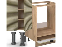 New Vicco Fame-Line Küchenzeile Eiche Paneel/Goldkraft Eiche 355 cm AP Marmor ohne E-Geräte Berghütten Eiche