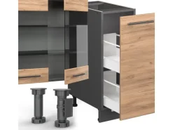 Kochfelder|Kühlschränke<Vicco Fame-Line Küchenzeile Goldkraft Eiche/Anthrazit 280 cm AP Anthrazit ohne E-Geräte