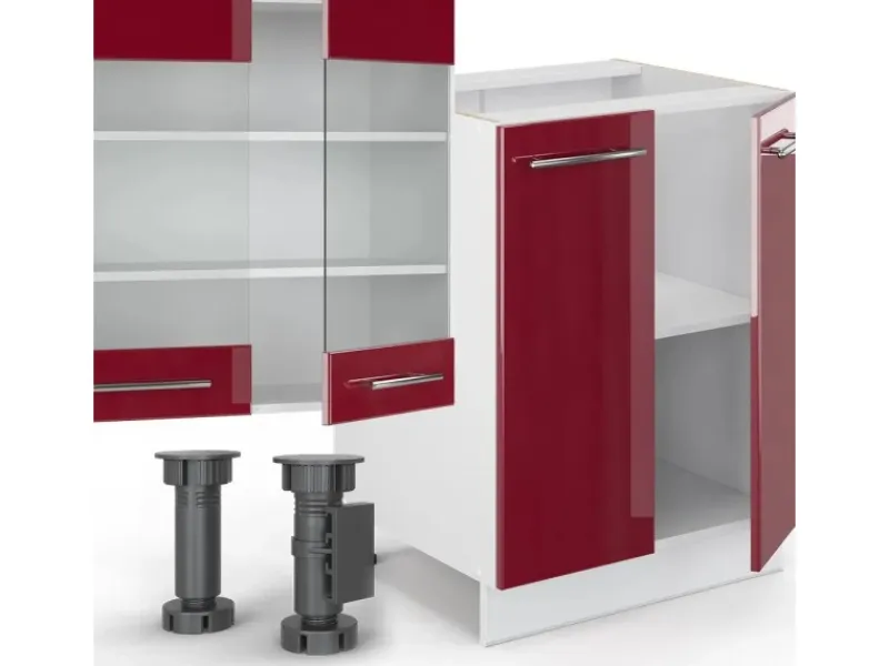 Vicco Fame-Line Küchenzeile Bordeaux Hochglanz/Weiß 300 cm mit HochschrankAP Eiche ohne E-Geräte< Einbauküchen