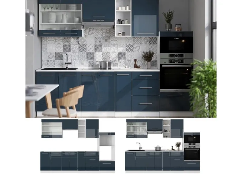 Vicco Fame-Line Küchenzeile Hochglanz/Weiß 280 cm ohne Arbeitsplatte ohne E-Geräte< Single-Küchen|Pantryküchen