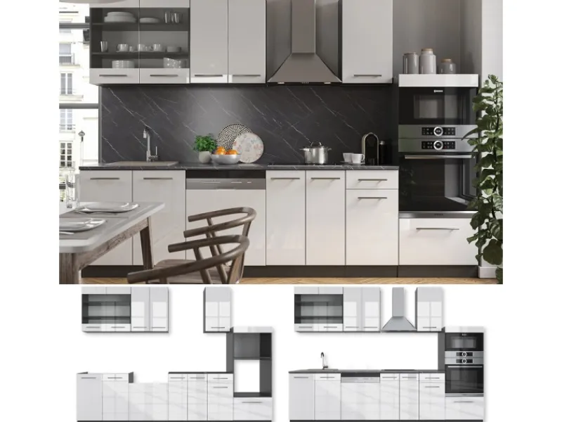 Einbauküchen<Vicco Fame-Line Küchenzeile /Anthrazit 300 cm mit Hochschrankohne Arbeitsplatte ohne E-Geräte