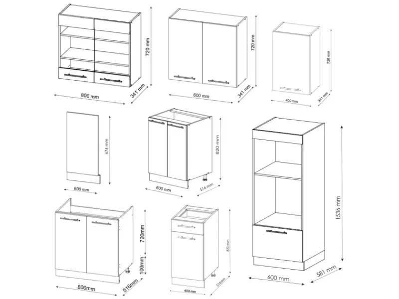 Einbauküchen<Vicco Fame-Line Küchenzeile /Anthrazit 300 cm mit Hochschrankohne Arbeitsplatte ohne E-Geräte
