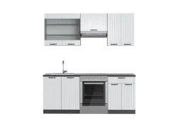 Einbauküchen<Vicco Fame-Line Küchenzeile Weiß Landhaus/Anthrazit 200 cm ohne Arbeitsplatte ohne E-Geräte