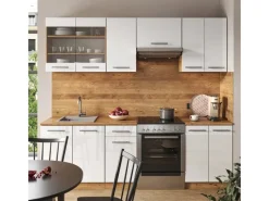 Outlet Vicco Fame-Line Küchenzeile Weiß Hochglanz/Goldkraft Eiche 240 cm ohne Arbeitsplatte ohne E-Geräte Hochglanz Weiß