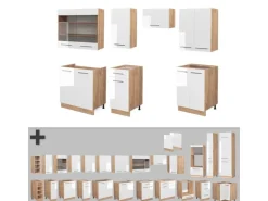 Outlet Vicco Fame-Line Küchenzeile Weiß Hochglanz/Goldkraft Eiche 240 cm ohne Arbeitsplatte ohne E-Geräte Hochglanz Weiß