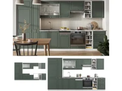 Clearance Vicco Fame-Line Küchenzeile -Gold Landhaus/Weiß 355 cm AP Marmor ohne E-Geräte Grün