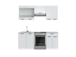Einbauküchen<Vicco Fame-Line Küchenzeile Weiß Landhaus/Weiß 200 cm AP Marmor ohne E-Geräte