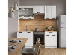 Einbauküchen<Vicco Fame-Line Küchenzeile Weiß Landhaus/Weiß 200 cm AP Marmor ohne E-Geräte