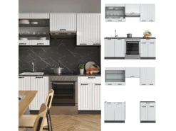 Vicco Fame-Line Küchenzeile Weiß Landhaus/Anthrazit 200 cm AP Anthrazit ohne E-Geräte< Einbauküchen