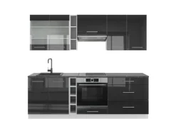Discount Vicco Fame-Line Küchenzeile /Weiß 235 cm AP Anthrazit ohne E-Geräte Anthrazit Hochglanz