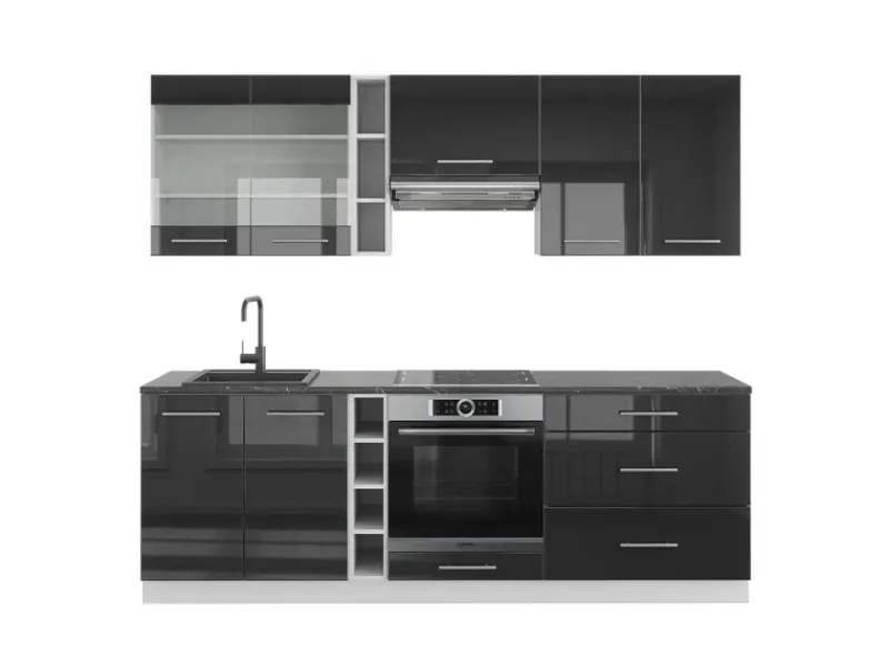 Discount Vicco Fame-Line Küchenzeile /Weiß 235 cm AP Anthrazit ohne E-Geräte Anthrazit Hochglanz