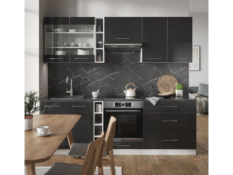 Discount Vicco Fame-Line Küchenzeile /Weiß 235 cm AP Anthrazit ohne E-Geräte Anthrazit Hochglanz