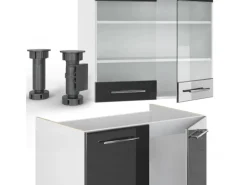 Discount Vicco Fame-Line Küchenzeile /Weiß 235 cm AP Anthrazit ohne E-Geräte Anthrazit Hochglanz