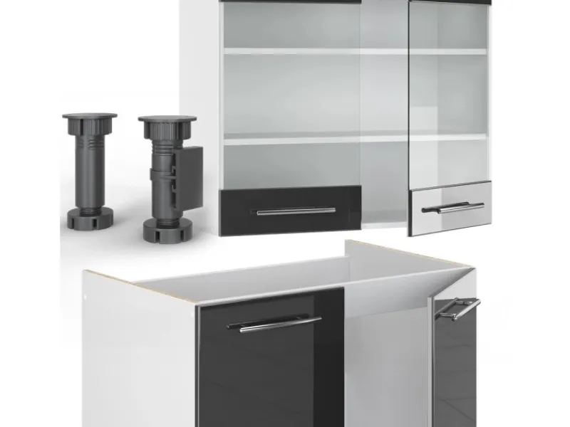 Discount Vicco Fame-Line Küchenzeile /Weiß 235 cm AP Anthrazit ohne E-Geräte Anthrazit Hochglanz