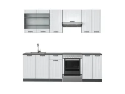 Vicco Fame-Line Küchenzeile Weiß Landhaus/Anthrazit 240 cm ohne Arbeitsplatte ohne E-Geräte< Einbauküchen