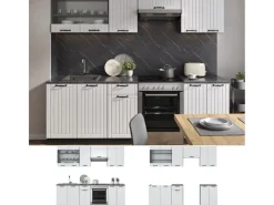 Vicco Fame-Line Küchenzeile Weiß Landhaus/Anthrazit 240 cm ohne Arbeitsplatte ohne E-Geräte< Einbauküchen