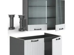 Vicco Fame-Line Küchenzeile Weiß Landhaus/Anthrazit 240 cm ohne Arbeitsplatte ohne E-Geräte< Einbauküchen