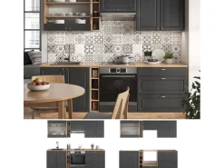 New Vicco Fame-Line Küchenzeile Anthrazit Landhaus/Goldkraft Eiche 235 cm AP Eiche ohne E-Geräte Anthrazit Struktur