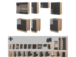 Einbauküchen<Vicco Fame-Line Küchenzeile /Goldkraft Eiche 240 cm ohne Arbeitsplatte ohne E-Geräte