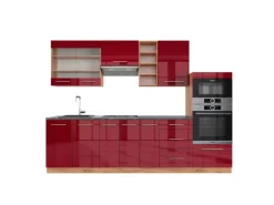 Vicco Fame-Line Küchenzeile Bordeaux Hochglanz/Goldkraft Eiche 280 cm AP Anthrazit ohne E-Geräte< Kochfelder
