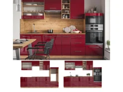 Vicco Fame-Line Küchenzeile Bordeaux Hochglanz/Goldkraft Eiche 280 cm AP Anthrazit ohne E-Geräte< Kochfelder