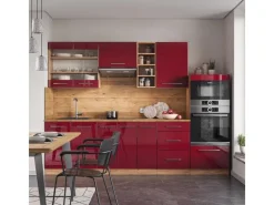 Vicco Fame-Line Küchenzeile Bordeaux Hochglanz/Goldkraft Eiche 280 cm AP Anthrazit ohne E-Geräte< Kochfelder