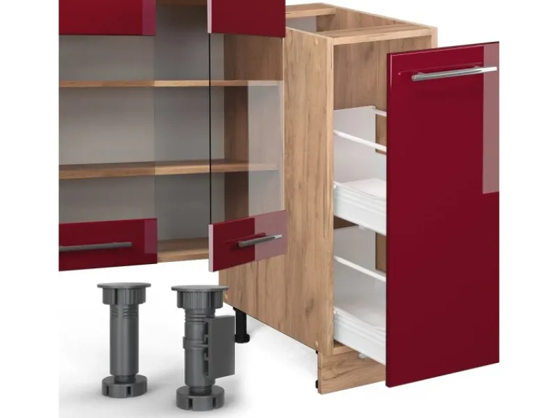 Vicco Fame-Line Küchenzeile Bordeaux Hochglanz/Goldkraft Eiche 280 cm AP Anthrazit ohne E-Geräte< Kochfelder