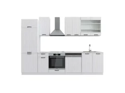 Einbauküchen<Vicco Fame-Line Küchenzeile Weiß Landhaus/Weiß 300 cm AP Marmor ohne E-Geräte