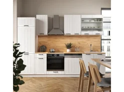 Einbauküchen<Vicco Fame-Line Küchenzeile Weiß Landhaus/Weiß 300 cm AP Marmor ohne E-Geräte