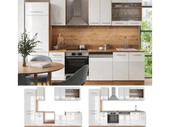 Einbauküchen<Vicco Fame-Line Küchenzeile Weiß Hochglanz/Goldkraft Eiche 300 cm ohne Arbeitsplatte ohne E-Geräte