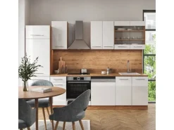Einbauküchen<Vicco Fame-Line Küchenzeile Weiß Hochglanz/Goldkraft Eiche 300 cm ohne Arbeitsplatte ohne E-Geräte