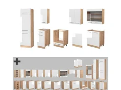 Einbauküchen<Vicco Fame-Line Küchenzeile Weiß Hochglanz/Goldkraft Eiche 300 cm ohne Arbeitsplatte ohne E-Geräte