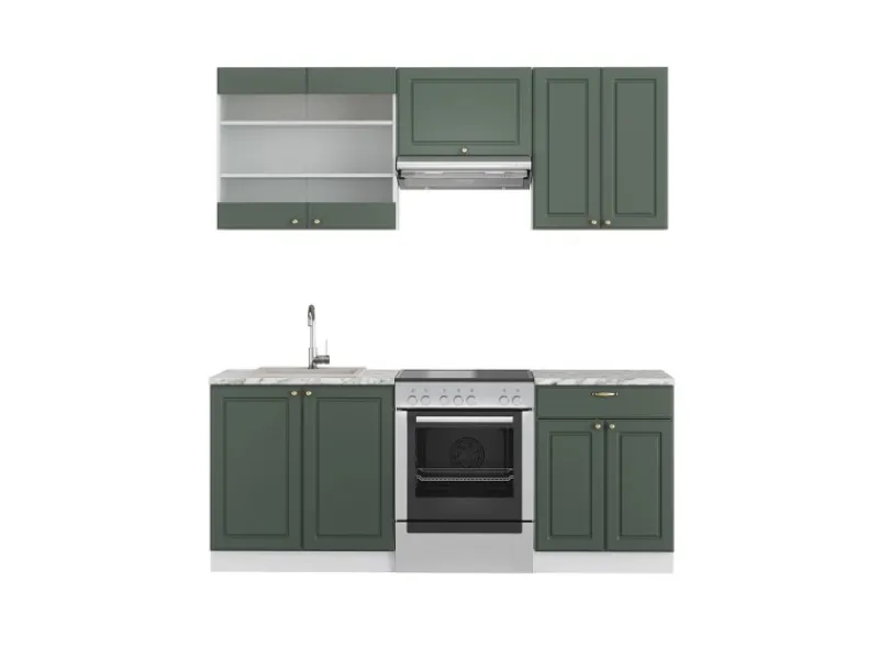 Sale Vicco Fame-Line Küchenzeile -Gold Landhaus/Weiß 200 cm AP Marmor ohne E-Geräte Grün