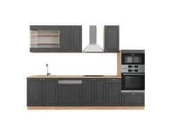 Einbauküchen<Vicco Fame-Line Küchenzeile Anthrazit Landhaus/Goldkraft Eiche 300 cm mit Hochschrankohne Arbeitsplatte ohne E-Geräte