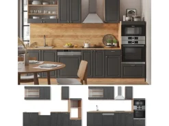 Einbauküchen<Vicco Fame-Line Küchenzeile Anthrazit Landhaus/Goldkraft Eiche 300 cm mit Hochschrankohne Arbeitsplatte ohne E-Geräte