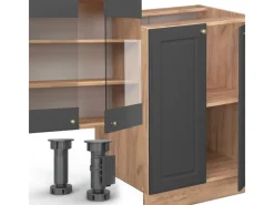 Einbauküchen<Vicco Fame-Line Küchenzeile Anthrazit Landhaus/Goldkraft Eiche 300 cm mit Hochschrankohne Arbeitsplatte ohne E-Geräte