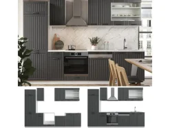 Vicco Fame-Line Küchenzeile Anthrazit Landhaus/Weiß 300 cm ohne Arbeitsplatte ohne E-Geräte< Einbauküchen