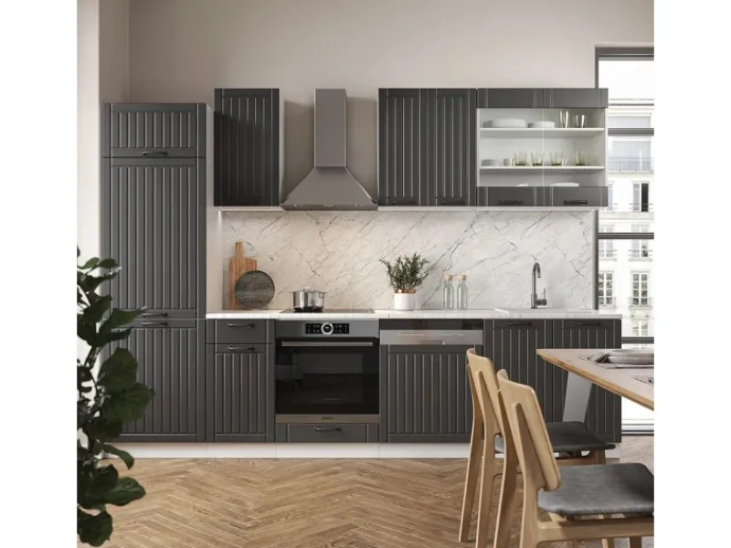 Vicco Fame-Line Küchenzeile Anthrazit Landhaus/Weiß 300 cm ohne Arbeitsplatte ohne E-Geräte< Einbauküchen
