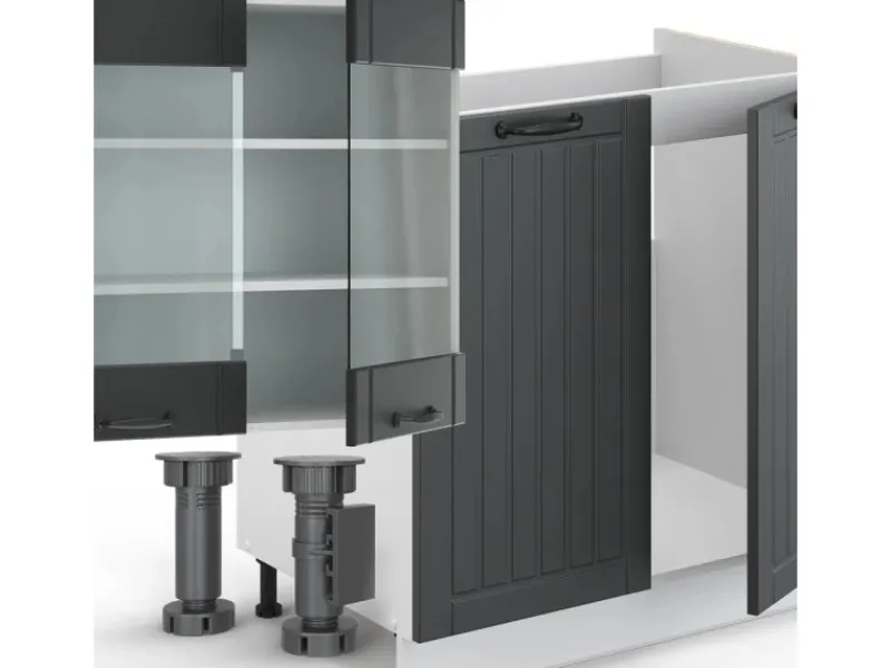 Vicco Fame-Line Küchenzeile Anthrazit Landhaus/Weiß 300 cm ohne Arbeitsplatte ohne E-Geräte< Einbauküchen