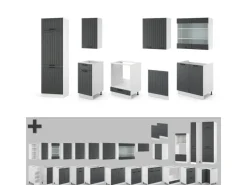 Vicco Fame-Line Küchenzeile Anthrazit Landhaus/Weiß 300 cm ohne Arbeitsplatte ohne E-Geräte< Einbauküchen