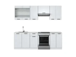 Einbauküchen<Vicco Fame-Line Küchenzeile Weiß Landhaus/Weiß 240 cm AP Marmor ohne E-Geräte