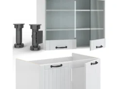 Einbauküchen<Vicco Fame-Line Küchenzeile Weiß Landhaus/Weiß 240 cm AP Marmor ohne E-Geräte