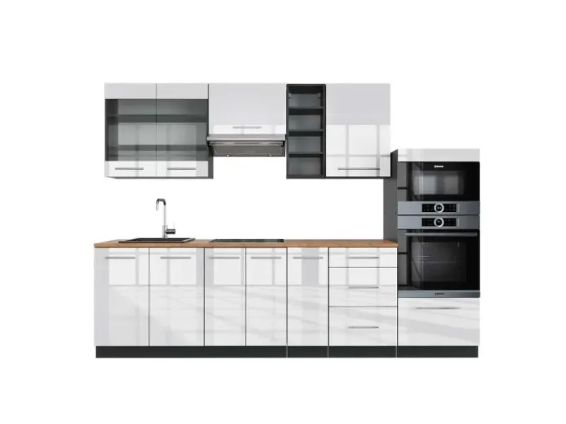 Einbauküchen<Vicco Fame-Line Küchenzeile /Anthrazit 280 cm AP Eiche ohne E-Geräte