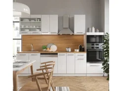 Einbauküchen<Vicco Fame-Line Küchenzeile Hochglanz/ 300 cm mit HochschrankAP Eiche ohne E-Geräte