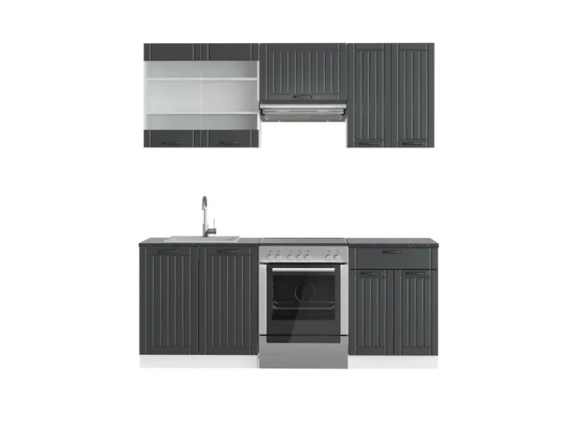 Vicco Fame-Line Küchenzeile Anthrazit Landhaus/Weiß 200 cm AP Anthrazit ohne E-Geräte< Einbauküchen